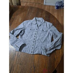 Sz 4 XS Chicos 0 Railroad Stripe Black White Long Sleeve Button Shirt Blouse Top